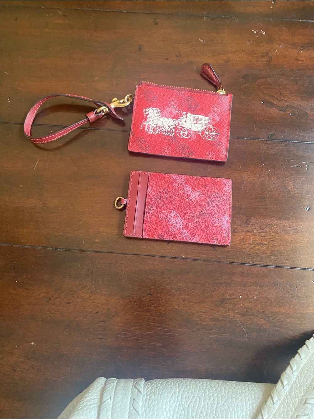 Coach Red Signature Wristlet and Card Holder Set with Gold Hardware